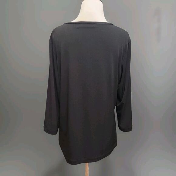 Susan Graver black 3/4 sleeve Liquid Knit Top size medium Ruffle Front - Picture 4 of 10